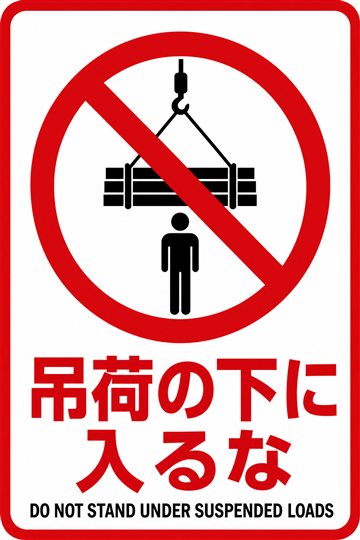 吊荷の下に入るなの安全看板