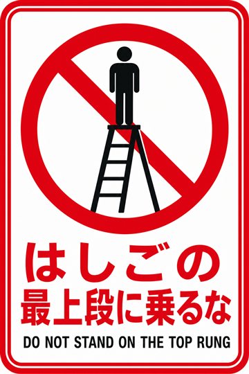 はしごの最上段に乗るなの安全看板
