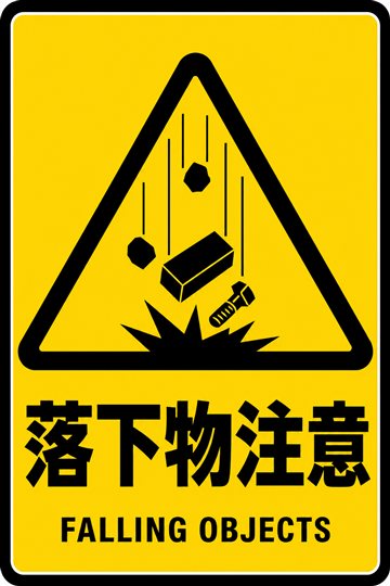 落下物注意の安全看板
