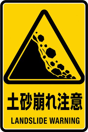 土砂崩れ注意の安全看板