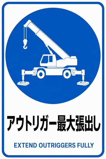 アウトリガー最大張出しの安全看板