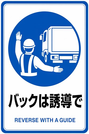 バックは誘導での安全看板
