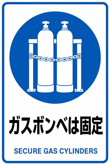 ガスボンベは固定の安全看板