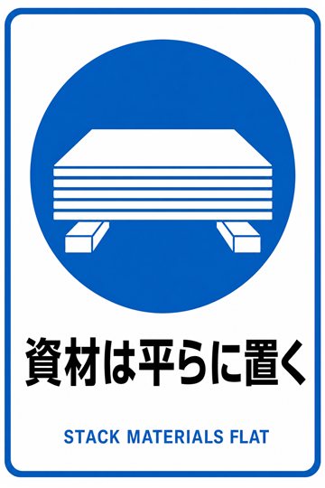 資材は平らに置くの安全看板