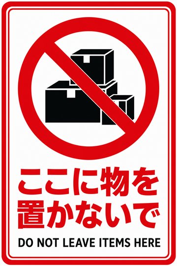 ここに物を置かないでの安全看板（禁止）