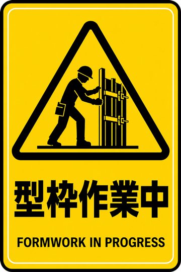 型枠作業中の安全看板