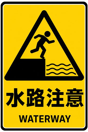 水路注意の安全看板（注意）