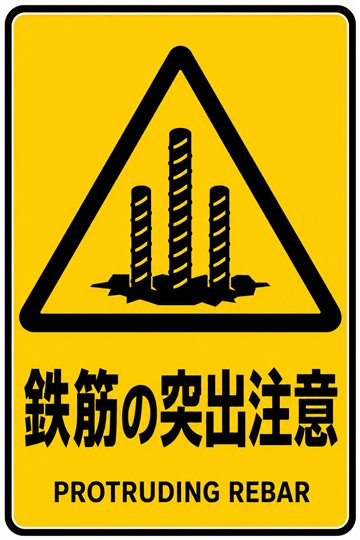 鉄筋の突出注意の安全看板